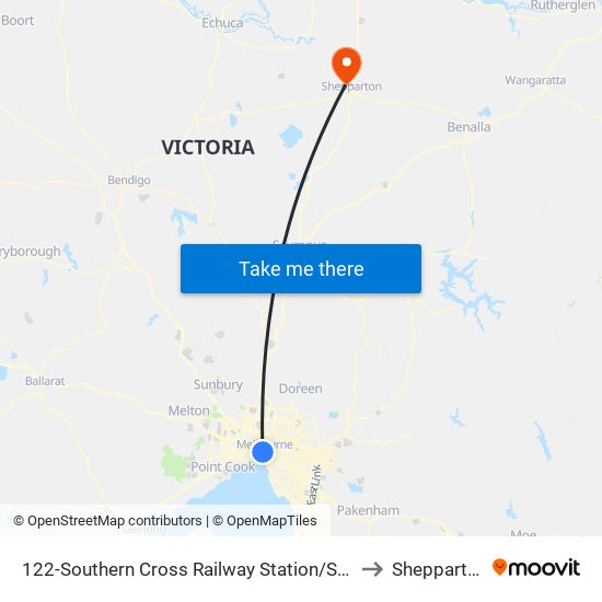 122-Southern Cross Railway Station/Spencer St (Melbourne City) to Shepparton North map