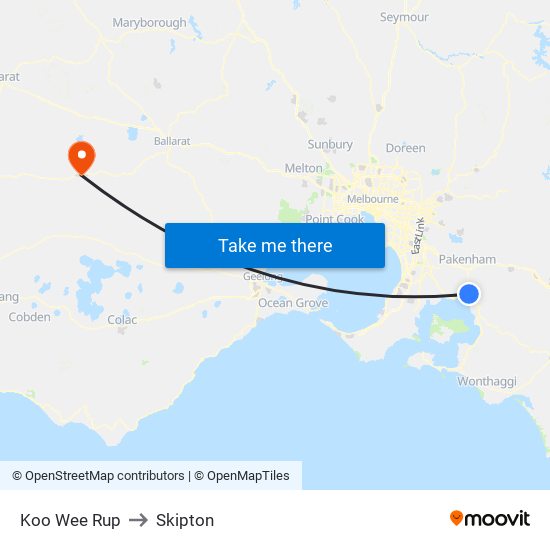 Koo Wee Rup to Skipton map