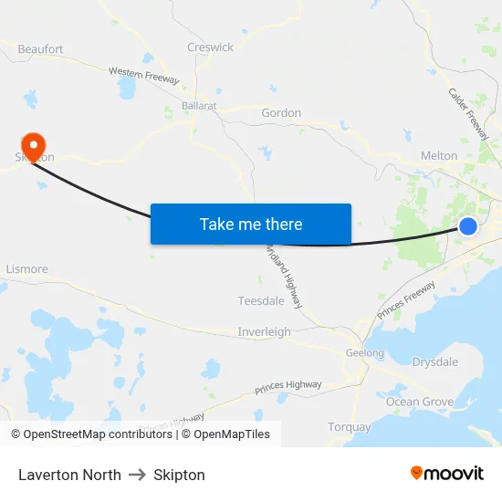 Laverton North to Skipton map