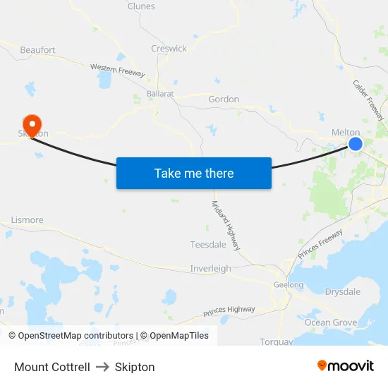 Mount Cottrell to Skipton map