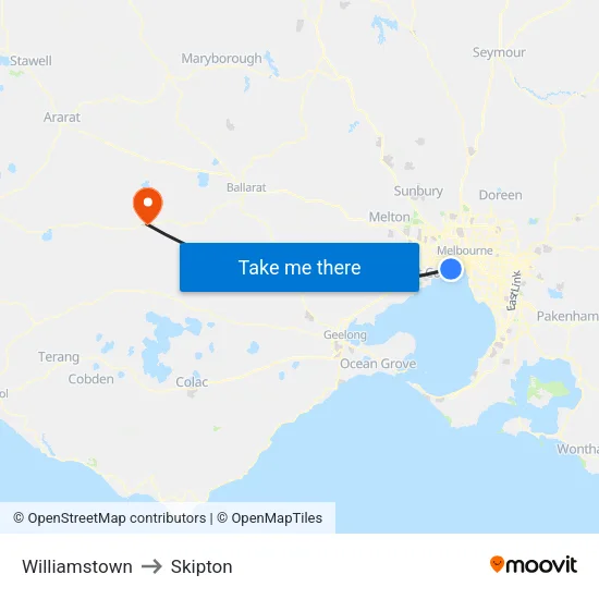 Williamstown to Skipton map