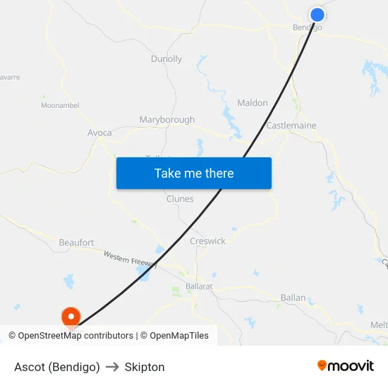 Ascot (Bendigo) to Skipton map