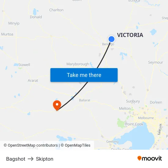 Bagshot to Skipton map