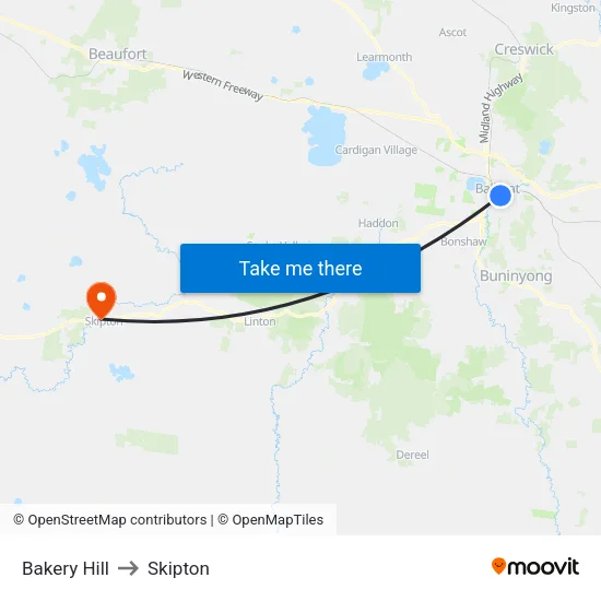 Bakery Hill to Skipton map