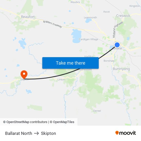 Ballarat North to Skipton map