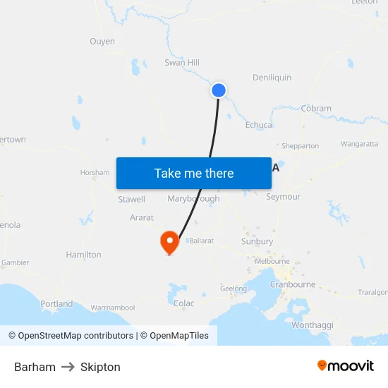 Barham to Skipton map