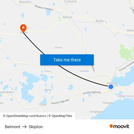 Belmont to Skipton map