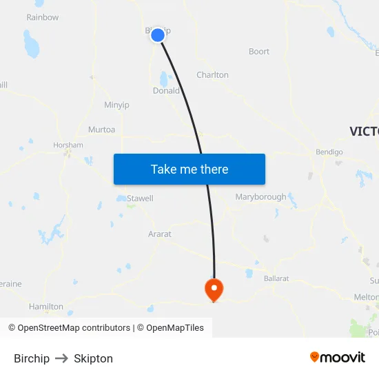 Birchip to Skipton map