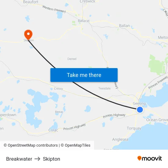 Breakwater to Skipton map