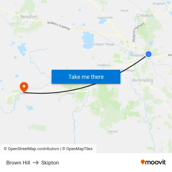 Brown Hill to Skipton map