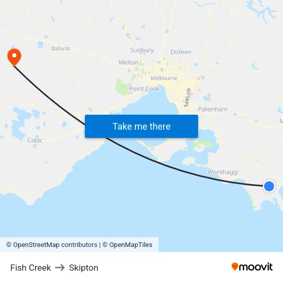 Fish Creek to Skipton map