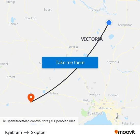 Kyabram to Skipton map