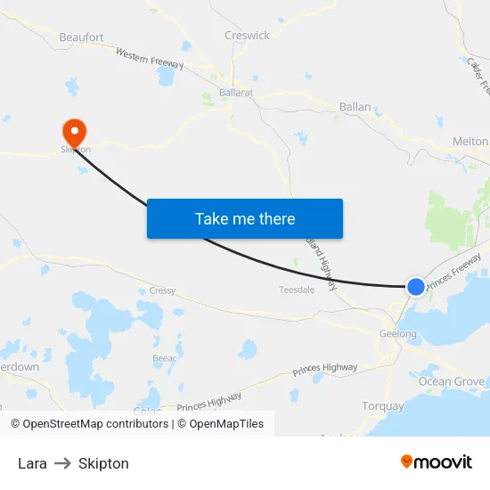 Lara to Skipton map