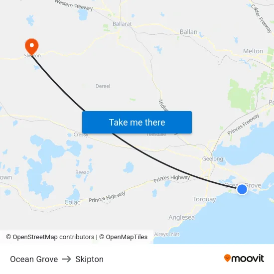 Ocean Grove to Skipton map