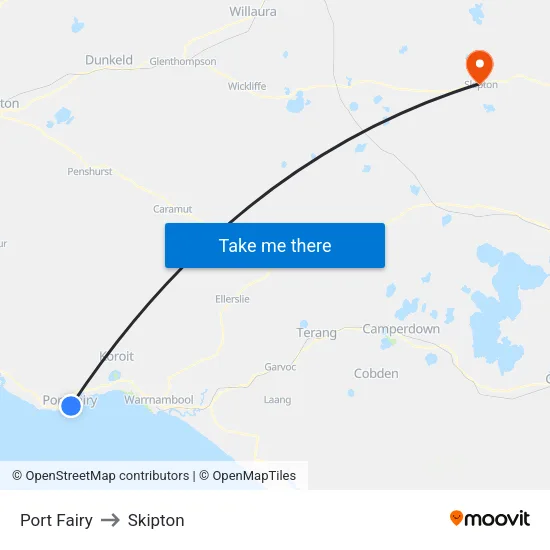 Port Fairy to Skipton map