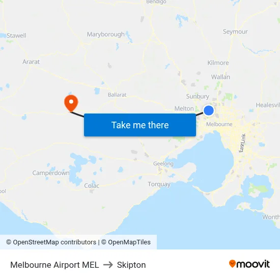 Melbourne Airport MEL to Skipton map