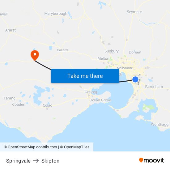 Springvale to Skipton map