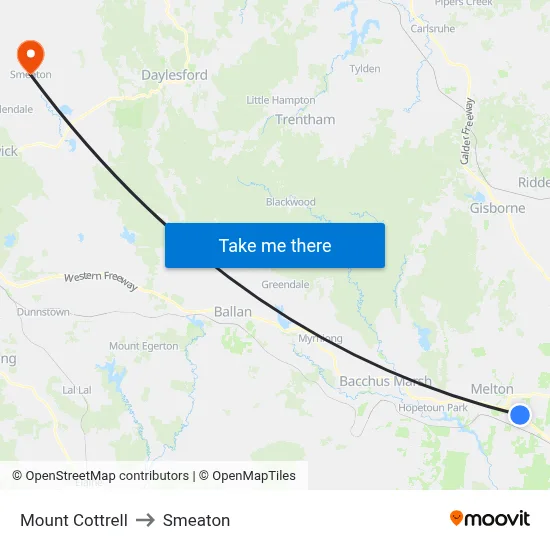 Mount Cottrell to Smeaton map