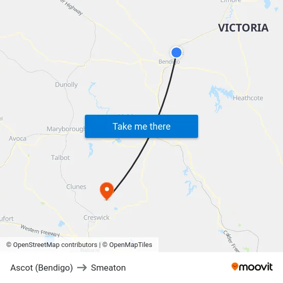 Ascot (Bendigo) to Smeaton map
