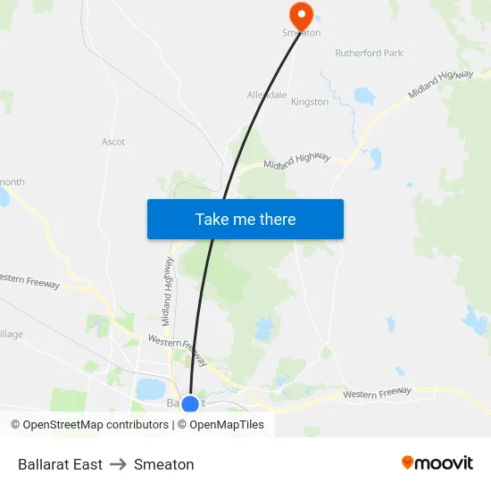 Ballarat East to Smeaton map