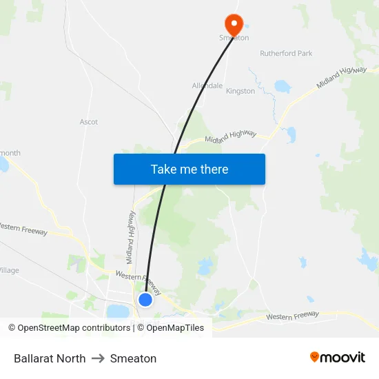 Ballarat North to Smeaton map