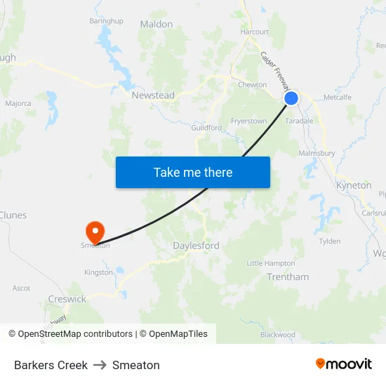Barkers Creek to Smeaton map