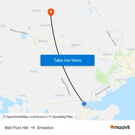 Bell Post Hill to Smeaton map