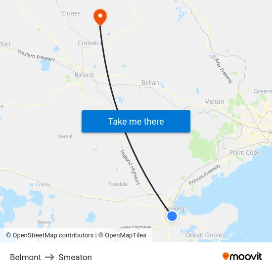 Belmont to Smeaton map