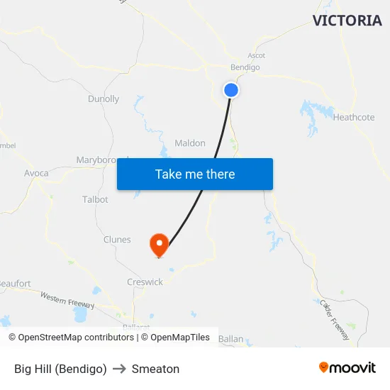 Big Hill (Bendigo) to Smeaton map