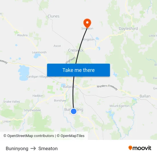 Buninyong to Smeaton map