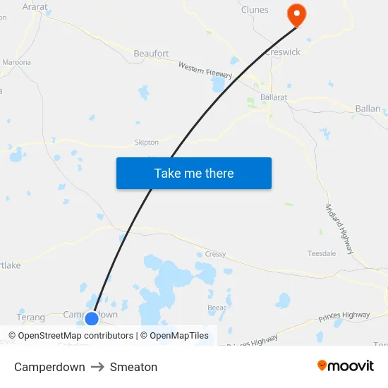 Camperdown to Smeaton map