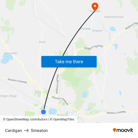 Cardigan to Smeaton map