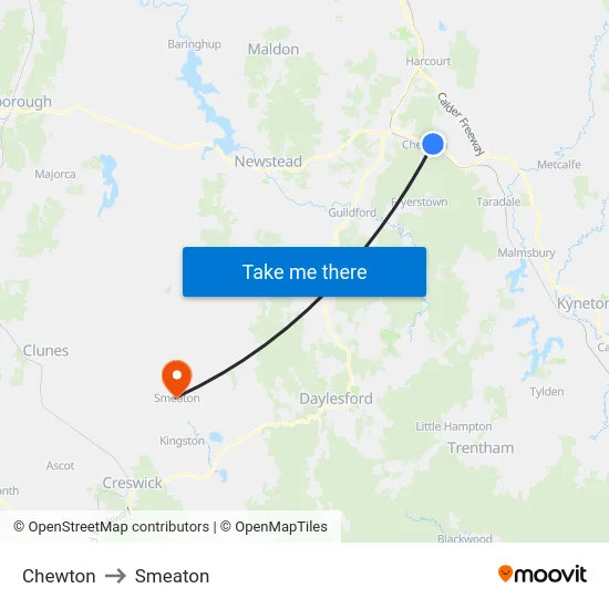 Chewton to Smeaton map