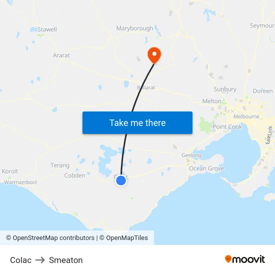Colac to Smeaton map