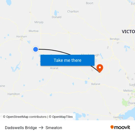 Dadswells Bridge to Smeaton map