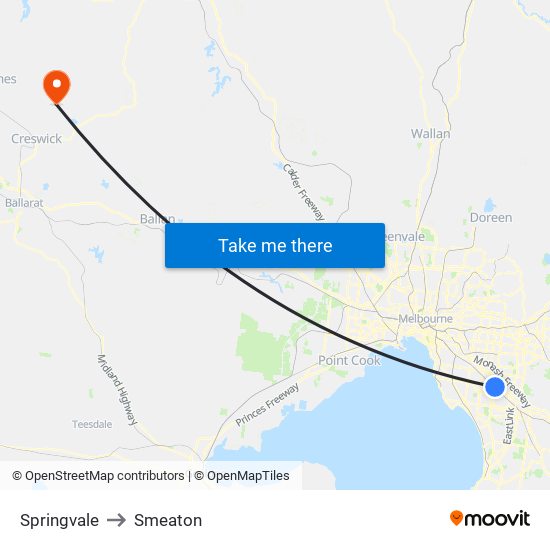 Springvale to Smeaton map