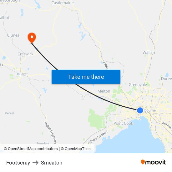 Footscray to Smeaton map
