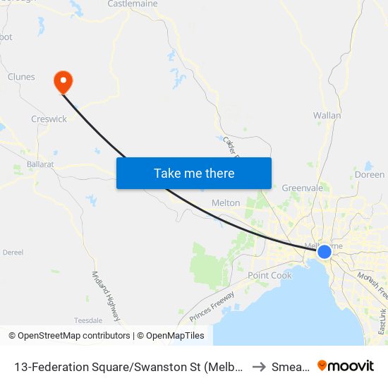 13-Federation Square/Swanston St (Melbourne City) to Smeaton map