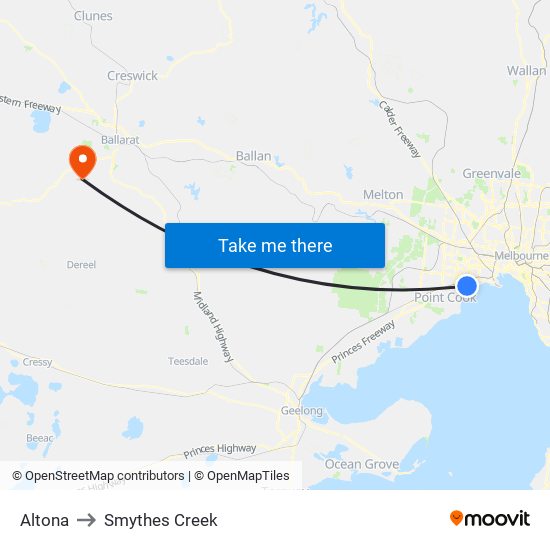Altona to Smythes Creek map