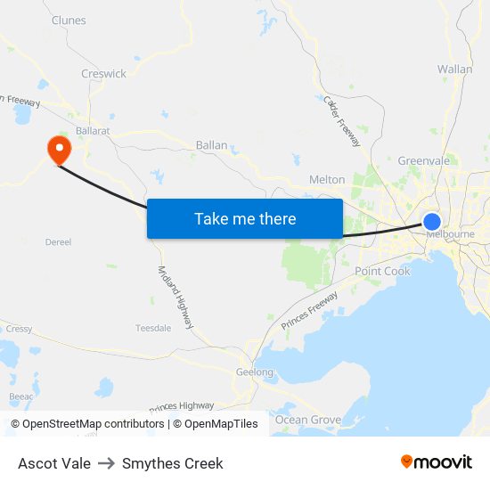 Ascot Vale to Smythes Creek map