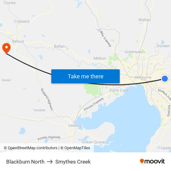 Blackburn North to Smythes Creek map