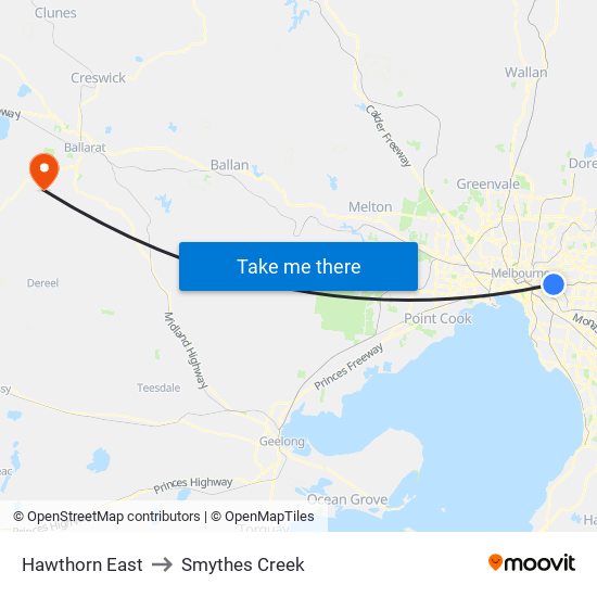 Hawthorn East to Smythes Creek map
