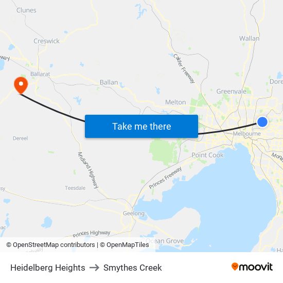 Heidelberg Heights to Smythes Creek map