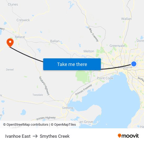 Ivanhoe East to Smythes Creek map