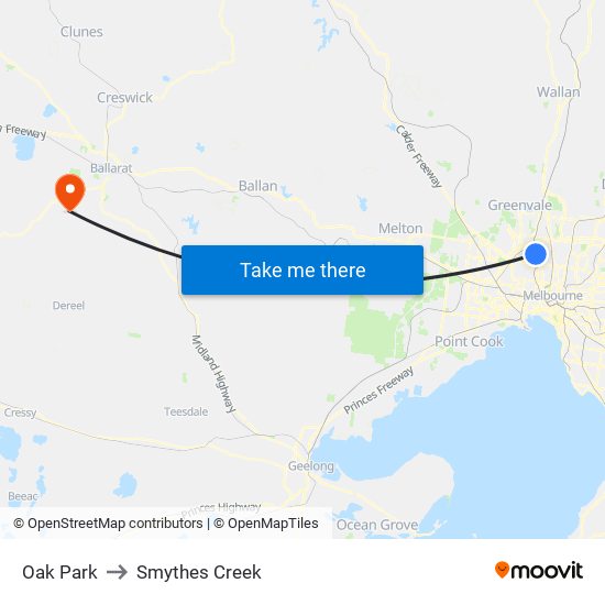 Oak Park to Smythes Creek map