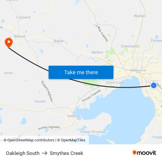 Oakleigh South to Smythes Creek map