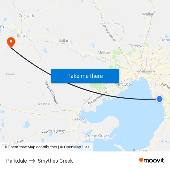 Parkdale to Smythes Creek map