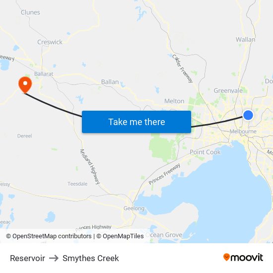 Reservoir to Smythes Creek map