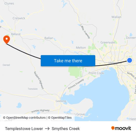 Templestowe Lower to Smythes Creek map