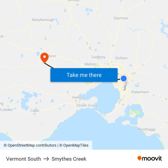 Vermont South to Smythes Creek map